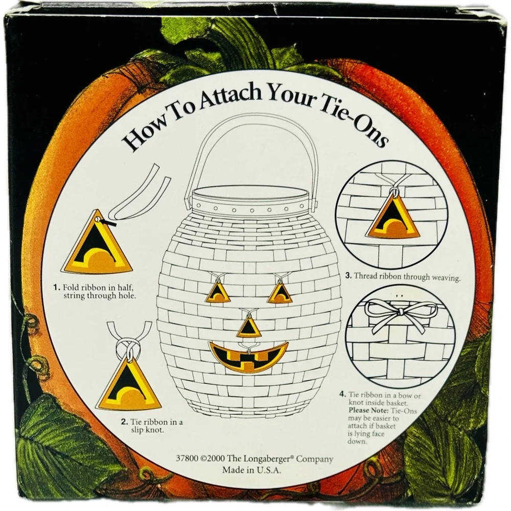 Longaberger Halloween Jack O Lantern Ceramic Face Tie-Ons with Ribbons Box 2000